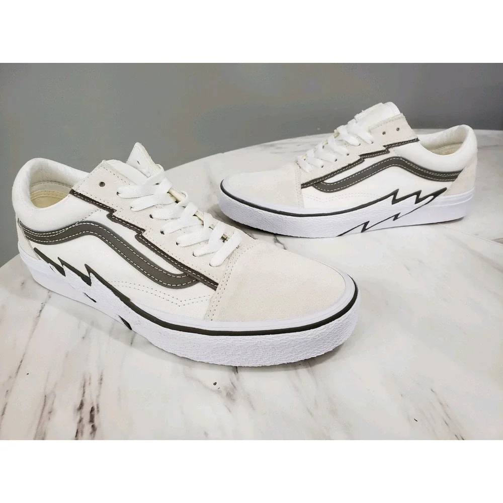 NO BOX -‎ VANS Old Skool Bolt Suede Canvas White & Gray Olive Gum / Men's Size 9